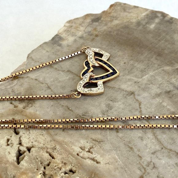 Ross-Simons Gold Vermeil Sterling Silver Triple Heart Sapphire Pendant Necklace - Picture 2 of 16